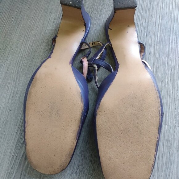 Vintage Purple Strappy Shoes Size 9 Closed Toe Heels Pumps Retro Slingbacks - Picture 8 of 10